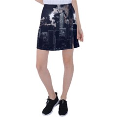 City Night Moon Skyline Skyscraper Tennis Skirt