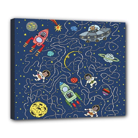 Cat Cosmos Cosmonaut Rocket Deluxe Canvas 24  X 20  (stretched) by Wegoenart