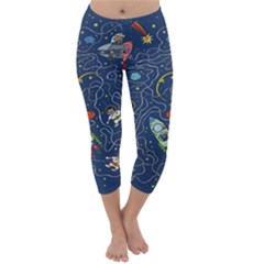 Cat Cosmos Cosmonaut Rocket Capri Winter Leggings  by Wegoenart