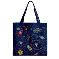 Cat Cosmos Cosmonaut Rocket Zipper Grocery Tote Bag by Wegoenart