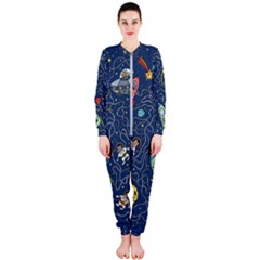 Cat Cosmos Cosmonaut Rocket Onepiece Jumpsuit (ladies)  by Wegoenart