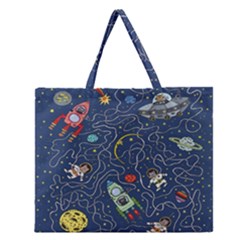 Cat Cosmos Cosmonaut Rocket Zipper Large Tote Bag by Wegoenart