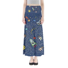 Cat Cosmos Cosmonaut Rocket Full Length Maxi Skirt by Wegoenart