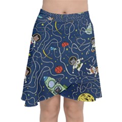 Cat Cosmos Cosmonaut Rocket Chiffon Wrap Front Skirt by Wegoenart