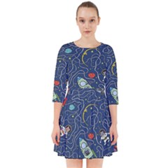 Cat Cosmos Cosmonaut Rocket Smock Dress by Wegoenart