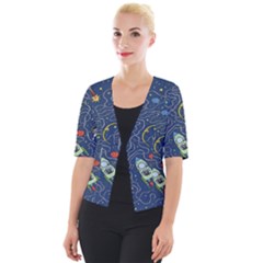 Cat Cosmos Cosmonaut Rocket Cropped Button Cardigan by Wegoenart