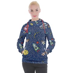 Cat Cosmos Cosmonaut Rocket Women s Hooded Pullover by Wegoenart