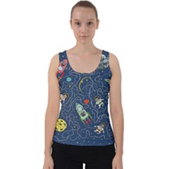 Cat Cosmos Cosmonaut Rocket Velvet Tank Top by Wegoenart