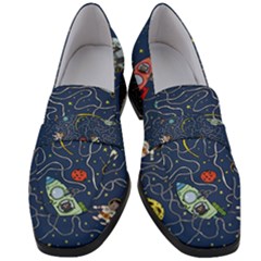 Cat Cosmos Cosmonaut Rocket Women s Chunky Heel Loafers by Wegoenart