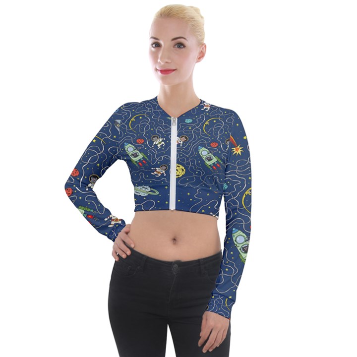 Cat Cosmos Cosmonaut Rocket Long Sleeve Cropped Velvet Jacket