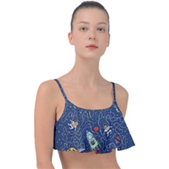 Cat Cosmos Cosmonaut Rocket Frill Bikini Top