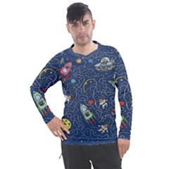 Cat Cosmos Cosmonaut Rocket Men s Pique Long Sleeve Tee