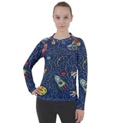 Cat Cosmos Cosmonaut Rocket Women s Pique Long Sleeve Tee