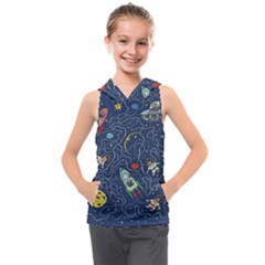 Cat Cosmos Cosmonaut Rocket Kids  Sleeveless Hoodie by Wegoenart