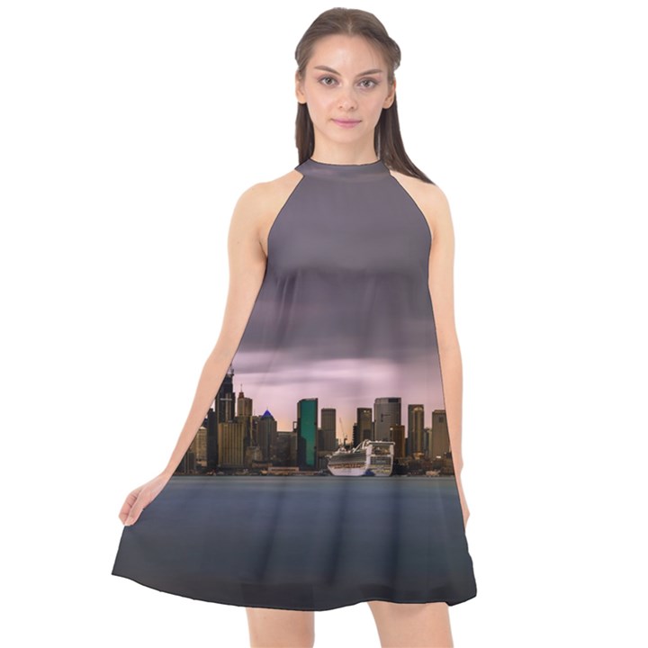 Sydney Australia Travel Oceania Halter Neckline Chiffon Dress 