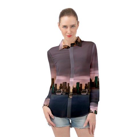 Sydney Australia Travel Oceania Long Sleeve Chiffon Shirt by Wegoenart