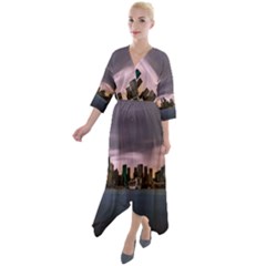 Sydney Australia Travel Oceania Quarter Sleeve Wrap Front Maxi Dress by Wegoenart