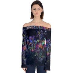 Grunge Paint Splatter Splash Ink Off Shoulder Long Sleeve Top by Wegoenart