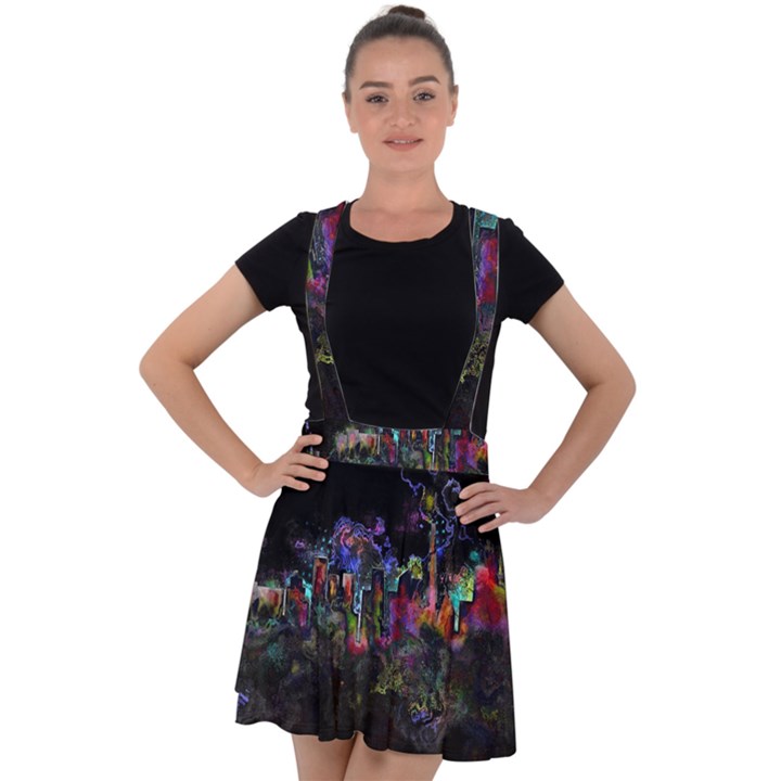 Grunge Paint Splatter Splash Ink Velvet Suspender Skater Skirt