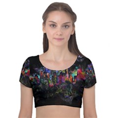 Grunge Paint Splatter Splash Ink Velvet Short Sleeve Crop Top  by Wegoenart