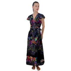 Grunge Paint Splatter Splash Ink Flutter Sleeve Maxi Dress