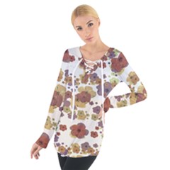 Multicolored Floral Collage Print Tie Up Tee