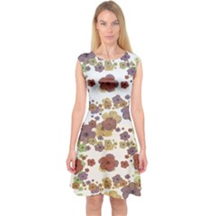 Multicolored Floral Collage Print Capsleeve Midi Dress by dflcprintsclothing