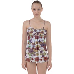 Multicolored Floral Collage Print Babydoll Tankini Set by dflcprintsclothing