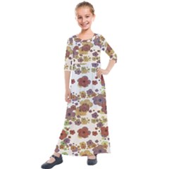 Multicolored Floral Collage Print Kids  Quarter Sleeve Maxi Dress by dflcprintsclothing