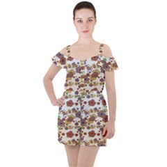 Multicolored Floral Collage Print Ruffle Cut Out Chiffon Playsuit