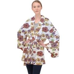 Multicolored Floral Collage Print Long Sleeve Velvet Kimono 