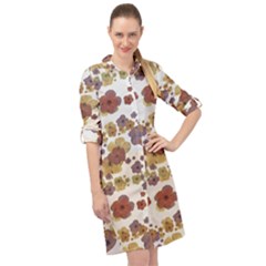 Multicolored Floral Collage Print Long Sleeve Mini Shirt Dress