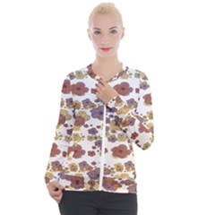 Multicolored Floral Collage Print Casual Zip Up Jacket