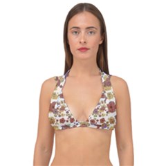 Multicolored Floral Collage Print Double Strap Halter Bikini Top