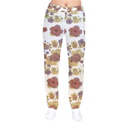 Multicolored Floral Collage Print Women Velvet Drawstring Pants