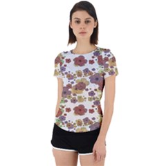 Multicolored Floral Collage Print Back Cut Out Sport Tee