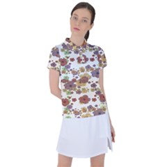 Multicolored Floral Collage Print Women s Polo Tee