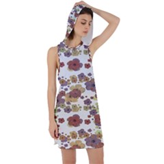 Multicolored Floral Collage Print Racer Back Hoodie Dress