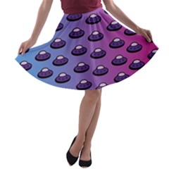 Ufo Alien Pattern A-line Skater Skirt by Wegoenart