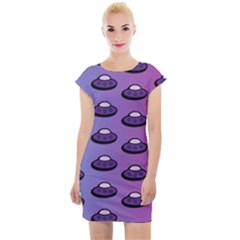 Ufo Alien Pattern Cap Sleeve Bodycon Dress