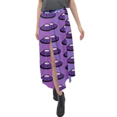 Ufo Alien Pattern Velour Split Maxi Skirt