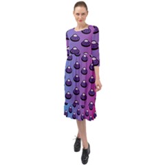 Ufo Alien Pattern Ruffle End Midi Chiffon Dress by Wegoenart