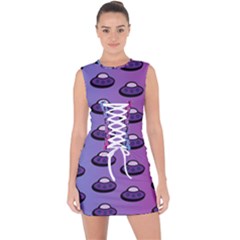 Ufo Alien Pattern Lace Up Front Bodycon Dress