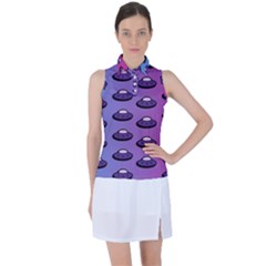 Ufo Alien Pattern Women s Sleeveless Polo Tee