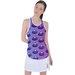 Ufo Alien Pattern Racer Back Mesh Tank Top