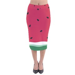 Minimalist Summer Watermelon Wallpaper Velvet Midi Pencil Skirt by Nexatart