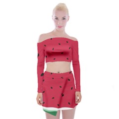 Minimalist Summer Watermelon Wallpaper Off Shoulder Top With Mini Skirt Set by Nexatart