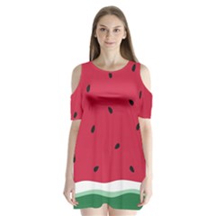 Minimalist Summer Watermelon Wallpaper Shoulder Cutout Velvet One Piece by Nexatart