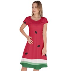 Minimalist Summer Watermelon Wallpaper Classic Short Sleeve Dress