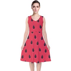 Seamless Watermelon Surface Texture V-neck Midi Sleeveless Dress  by Nexatart